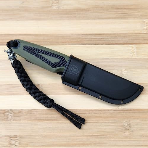 Couteau TS GREEN VIKING pour vos aventures de loisirs en plein air avec gaine ABS | Couteau de survie, avec clip ceinture | Lame : 85 mm | 32641