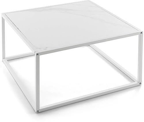 LIFEZEAL Couchtisch Marmor Optik, Wohnzimmertisch 70 x 70 cm, Sofatisch Kaffeetisch mit Ablagefach, Wohnzimmermöbel mit Metallrahmen, Tisch für Wohnzimmer & Büro