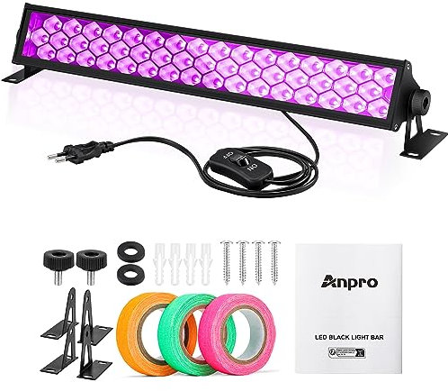 Anpro 72W Schwarzlichtleiste, 48 LED-Schwarzlicht mit fluoreszierenden Bändern, 360° verstellbares UV-Schwarzlicht mit 120° Abstrahlwinkel, 4,5 Fuß Netzkabel, 385–400 nm Wellenlänge, mit Schalter
