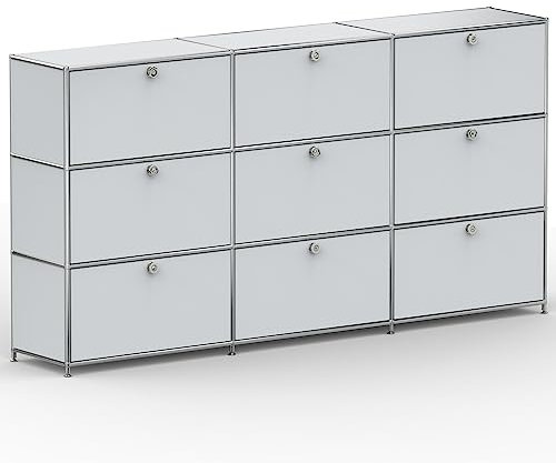 SYSTEM8X Highboard 03103 Lichtgrau 227x40x118cm - Modernes Chrom Design mit 9 Schubladen, Stellfüße - Für Wohnzimmer, Büro, Praxis