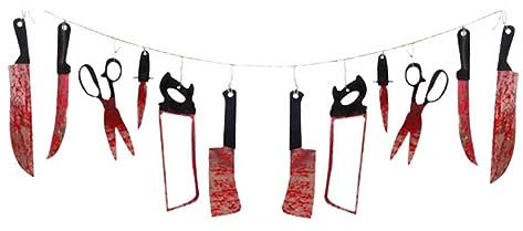 Halloween Blood Decorations - 12 PCS Bloody Knives Saws and Scissors, Party Banner Decorations Outdoor - Includes Butcher Knife, Saw, Scissors, Weapons - Scary Halloween Party Decorations Supplies