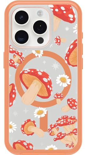 OtterBox iPhone 15 Pro (Only) Symmetry Series Clear Case - FUNGI (Orange), snaps to MagSafe, ultra-sleek, raised edges protect camera & screen