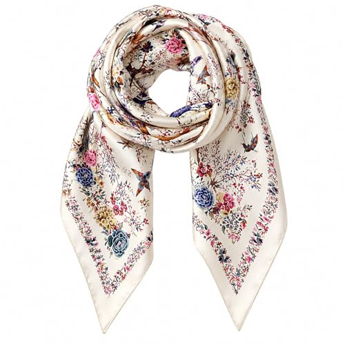 prinfantasy Halstuch aus Kunstseide Blumen und verschiedene Muster Druckschal Elegantes Accessoire 70CM x 70CM Quadratisches Tuch
