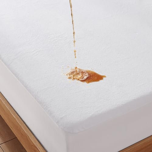 Molblly Matratzenschoner, 100 % wasserdicht, 30 cm tief, dehnbarer Rock, Frottee-Matratzenauflage, maschinenwaschbar, hypoallergen und atmungsaktiv (70 x 140 + 30 cm)