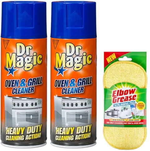 2X Dr Magic Oven and Grill Cleaner Spray (2X 390 ml)- Effortlessly and Effectively Remove All Stubborn Food Residues and Grease from Oven and Grill - With Scrubbing Pad