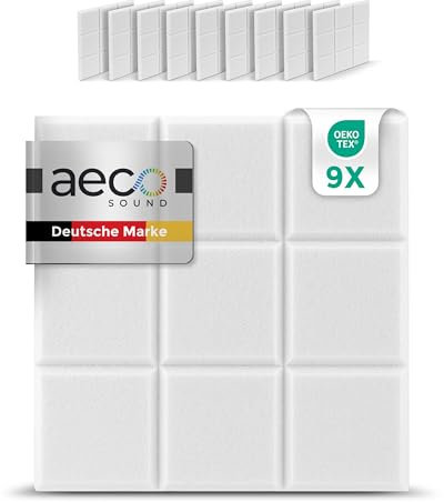 Aeco Sound® - Akustikpaneele Filz | 9 Stück je 30x30cm | selbstklebend | extra dick 1,5cm Akustik-Filz | Schalldämmung, Wandschutz, Akustikplatten, Schallschutz (Weiß)
