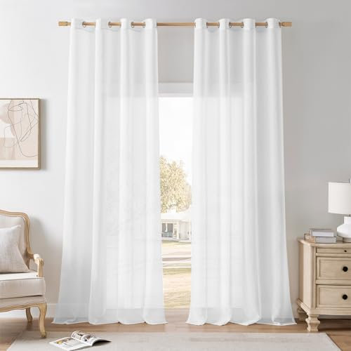 Softalker Stores Gardinen Wohnzimmer Modern Vorhänge mit Ösen Vorhang Weiß Gardine Schlafzimmer Ösenvorhang 225 cm Lang Fertiggardinen Ösenschal 140 cm Breit Sheer Curtains & Drapes, 2er Set