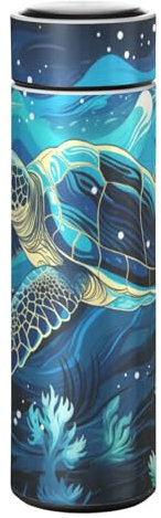 LINNIKEEEE Tortue Bleue De L'Océan Bouteille D'Eau Isotherme - Acier Inoxydable,Étanche Flacon Isolé Sous Vide,Thermos Anti-Fuite pour Garçons Filles