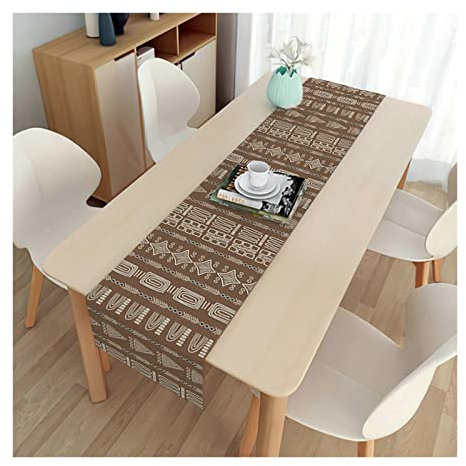 Tischläufer Modern 150cm Lang, Tischläufer Braun Tischläufer Abwaschbar Ethno Stil Geometrisches Muster Tischläufer für Wohnzimmertisch, Couchtisch