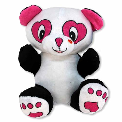 BEMIRO Kuscheltier mit Herz Motiven – Ca. 20 cm Groß, Gedruckte Bildmotive, Herzen an Augen, Nase und Gesicht (Panda)