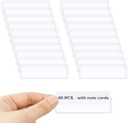 eupdd 60 Etikettenhalter Selbstklebend: Etikettenhalter mit Etikettenpapier, 2.5×7.5cm Namensschilder Briefkasten Selbstklebend, Beschriftungsfenster, Visitenkartentaschen
