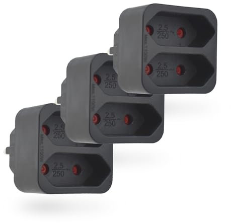 feletec 2-fach Steckdosenadapter 2x Euro, schwarz, 3 Stück, Mehrfachstecker, Mehrfachsteckdose