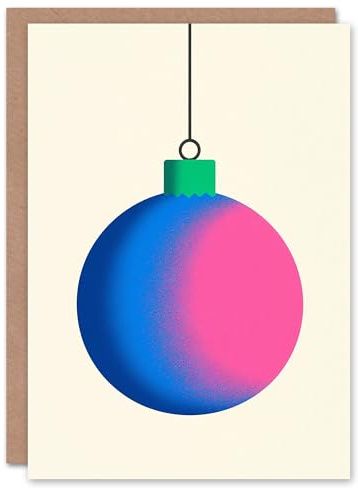 Wee Blue Coo Single Blue Pink Bauble Bright Modern Fun Xmas Art Blank For All Christmas Card