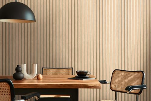 TAPETE LIVING 3d Holzoptik Vliestapete Beige Gold mit leicht glänzendem Hintergrund in Stoffoptik moderne Wandpaneele