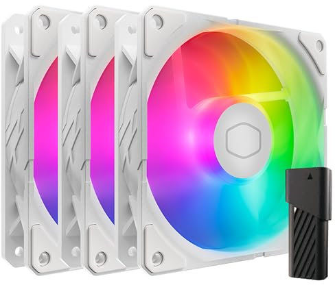 Cooler Master SickleFlow Edge 120 ARGB - Kit de 3 Ventiladores 120mm (690~2500RPM, PWM), Alto Flujo de Aire (70,7 CFM) y Presión Estática (3,61 mmH2O), ARGB Gen2, Controlador LED, 32,8dBA Máx - Blanco