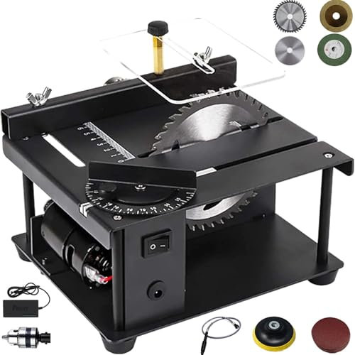 Multifunctional Table Saw, 1000-3000rpm Electric Mini Desktop Table Saw Circular Saw with Angle Guide, 7-level Speed Adjustable, Cutting Depth 35mm, for Soft Metals, Wood Plastic Acrylic Cutting