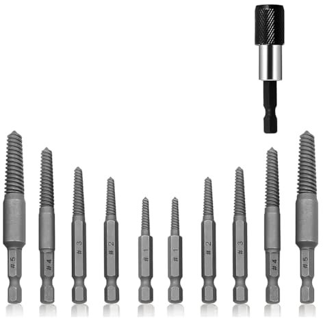 Fobufue Juego de 11 Extractores de Tornillos Dañados, Juego de Brocas para Extraer y Quitar Tornillos, 5 Tamaños Prácticos con Herramienta de Extracción Rápida de Pelado
