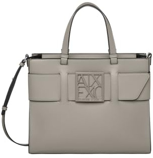 Armani Exchange Women's Essential, Susie, tone on tone logo closure shopping bag, Brown, one size