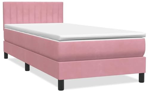 vidaXL Boxspringbett mit Matratze Rosa 80x220 cm Samt, Bett, Bettrahmen, Einzelbett, Schlafzimmermöbel, Lattenrost, Samtbett, Polsterbett