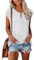 Tanmolo Damen T-Shirt Oberteile Top Sommer mit Flügelärmeln & Metallring-V-Ausschnitt Elegant Casual Shirt Bluse für Freizeit und Alltag Weiß, M