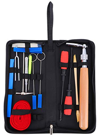Klavierstimmer 16 Stück Tuning Werkzeugset für Schüler mit Koffer | Temperatur und Klang Anpassen, Canvas Gummi Legierung Holz Nylon, Schwarz, für Piano