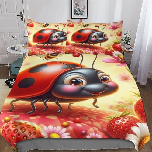 GGJJTT Cute Marienkäfer Bettwäsche-Set, Bettbezug 2teilig Mit Kopfkissenbezug Für Jungen Mädchen Atmungsaktiv Mikrofaser Deckenbezug Single135x200cm