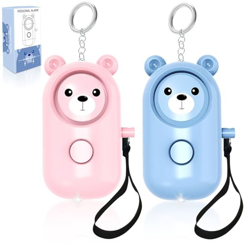 Qoosea Sicherheitsalarm Schlüsselanhänger 2er Set 130dB Notfall-Sirene & LED-Licht, Persönlicher Sicherheitsalarm für Frauen, Männer, Kinder, Selbstverteidigung für Outdoor, Nachts (Blau & Rosa)