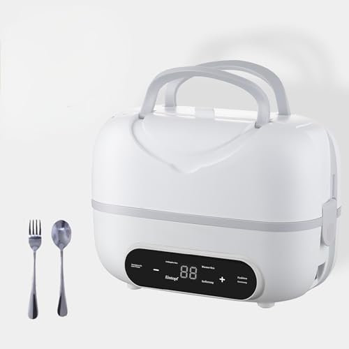 UUE Elektrische Lunchbox, 200W, 1L Brotdose aus Edelstahl mit Löffel und Gabel, 2 Auskleidung-Speisenwärmer, Warmhalterbox mit Touchscreen, Multifunktionales Elektrisches Kochlunchbox-Set