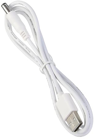 TA-VIGOR USB to DC Power Cable 1M, 5V 3A USB Type A to 5.5mm x 2.1mm Barrel Plug Lead White for Mini Fan LED Light Mobile Device, PVC Jacket 1 Pcs
