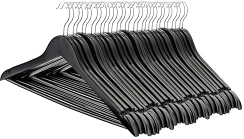 Harbour Housewares Strong Black Wooden Coat Hangers with 360 Degree Rotatory Hook | Pack of 30 | Wood Clothes Hangers with Round Trouser Bar and Non Slip Shoulder Notches Wardrobe Storage