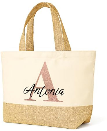 Love Faith Initiale Jute-Tasche - Personalisierter Beach Bag mit Initiale und Namen - Robuste und umweltfreundliche Strandtasche XL