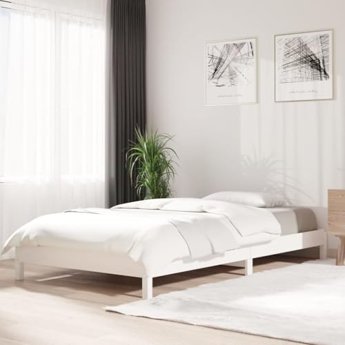HaoChrymec Stapelbett aus Massivholz Kiefer, Weiß, Stapelbar, Robustes Design, einzelbett, polsterbett, Für Schlafzimmer & Gästezimmer, 100x200 cm