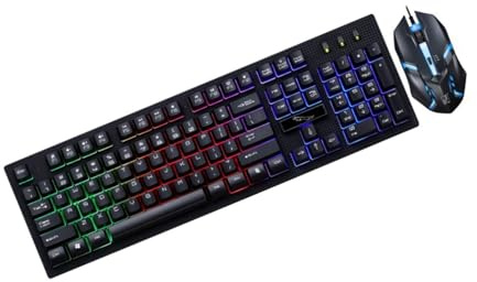 Ensemble Clavier et Souris USB Filaire 104 Touches Noir | Plastique, 1 Set, Touches Lumineuses, Design sans Conflit, pour Bureau et Domicile