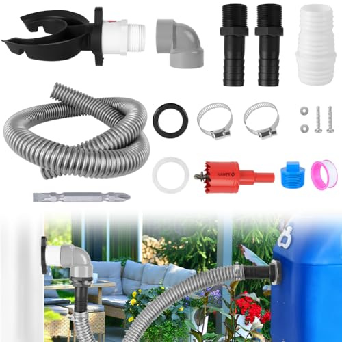 AOOWU Kit de raccords pour tonneaux d'eau de Pluie, Kit de Raccordement Tuyau de Descente Recuperateur d'eau Pluie, raccord pour citernes de Pluie avec raccords, pour tonneaux d'eau de Pluie,citernes