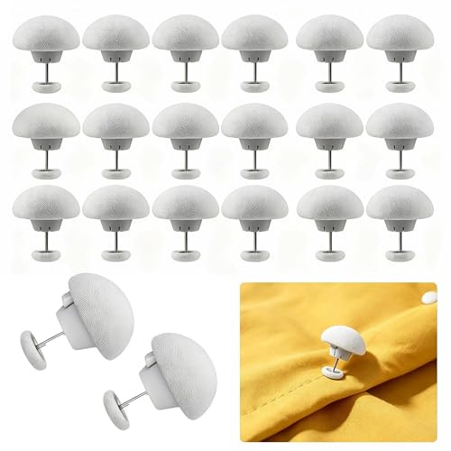 20 Pince Couette Ronde en Forme de Champignon - Attache Couette Antidérapantes avec Tête Coton Doux - Fixation Invisible pour Housse de Couette (Blanc)