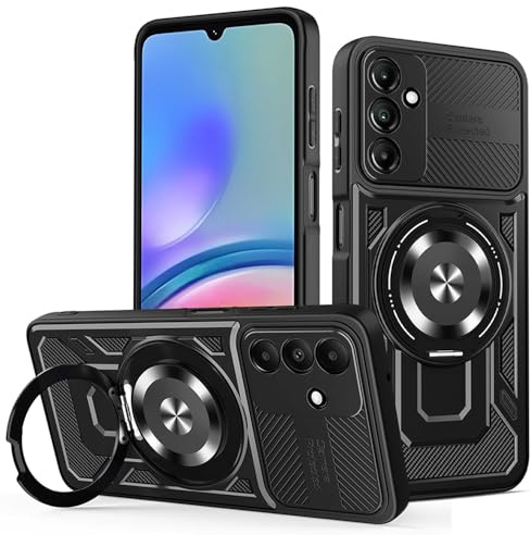 Techsuit für Samsung Galaxy A05s Hülle mit Militärischer Schutz, Kameraschutz, Integrierter Ständer, Magnetring Kompatibel, Stoßfest, Verstärkte Ecken, RuggedCam Series, PC TPU Hybrid, Schwarz
