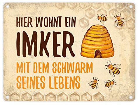trendaffe - Imker mit Schwarm seines Lebens Blechschild in 15x20 cm - Metallschild Reklameschild Dekoschild