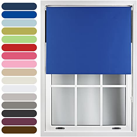 FURNISHED Roller Blinds Thermal Blackout Roller Blind - Trimmable Insulated UV Protection Child Safe Easy Fit Home Office Window Blinds, Blue, 180W x 210H cm