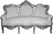 Casa Padrino Barock Sofa King Weiß/Silber Lederoptik - Möbel Wohnzimmer