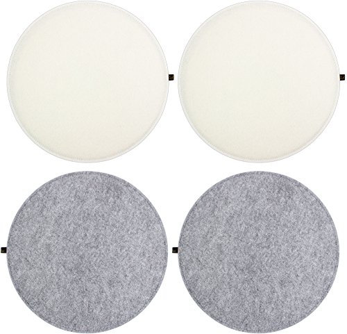 Luxflair Sitzkissen 4er Set Filz rund 35cm, 2-farbig: Graumeliert/cremeweiß, zum Wenden. Gepolstert, bei 30°C waschbar. Sitzpolster für Stühle, Bänke