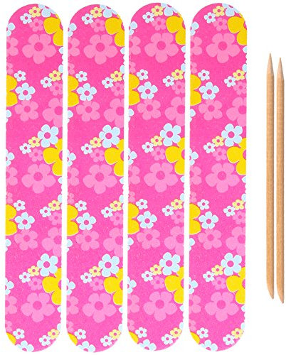 6Pc Small Patterned Nail Files & Orange Wood Cuticle Sticks