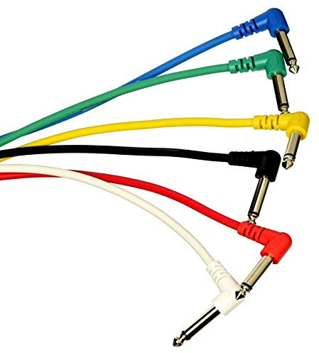 Omnialaser - Cable de audio jack mono en ángulo de 6,3 mm para guitarra baja, batería plana, pedal - Colorido - 6 unidades 1 metro