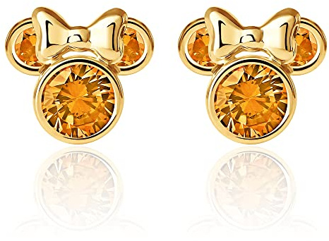 Disney Minnie Mouse Ohrringe mit 10 karät Gelbgold für Mädchen, verziert mit Zirkonia Geburtsstein
