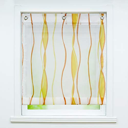 Joyswahl Voile Ösenrollo Transparenter Raffrollo mit Wellen Muster »Emily« Schals Fenster Gardine mit Hakena Raffrollo ohne Bohren BxH 60x140cm Orange 1 Stück