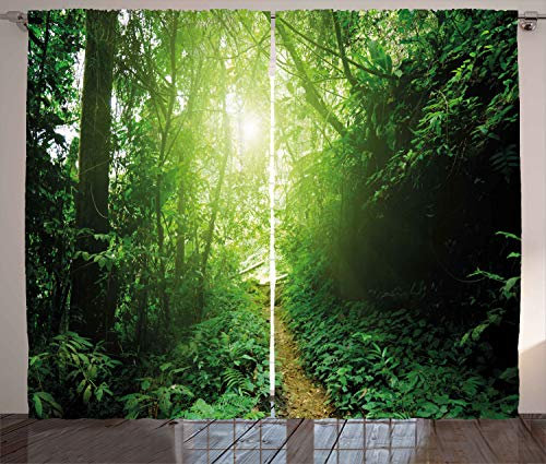 ABAKUHAUS Wald Rustikaler Vorhang, Weg im Dschungel von Malaysia, Wohnzimmer Universalband Gardinen mit Schlaufen und Haken, 280 x 225 cm, Schwarz Grün