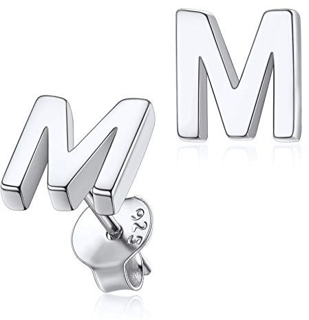 Silvora Alphabet M Brief Initialen Ohrringe 925 Sterling Silber Damen Ohrstecker Mit Buchstaben Silberfarbe für Mädchen