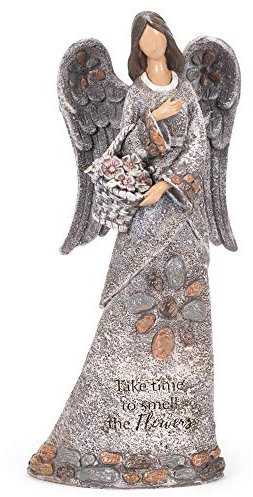 Roman Gartenfigur Engel mit Korb, Kieselstein, 35,6 cm hoch