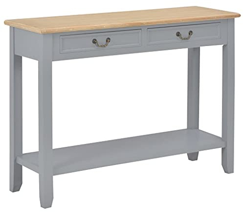 vidaXL Table Console Etagère de Rangement Table d'Entrée avec 2 Tiroirs Table de Salon Table de Couloir Maison Intérieur Salle de Séjour Gris Bois