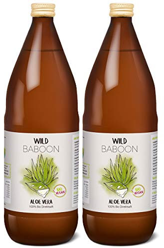 Aloe Vera Saft, 100% BIO Direktsaft, garantierte Aloverose: 1200mg/Liter, 2 x 1 Liter, nachhaltiger Anbau durch Familienbetrieb, Braunglas, Vegan, DE-ÖKO-005
