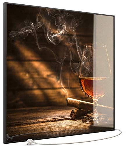 STEINFELD Heizsysteme® Glas Bild Infrarotheizung mit Thermostat | Made in Germany | viele Motive 350-1200 Watt Rahmen schwarz (1200 Watt, 004 Whisky mit Zigarre)